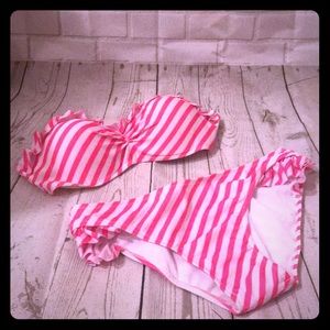 Hot pink and white striped bikini